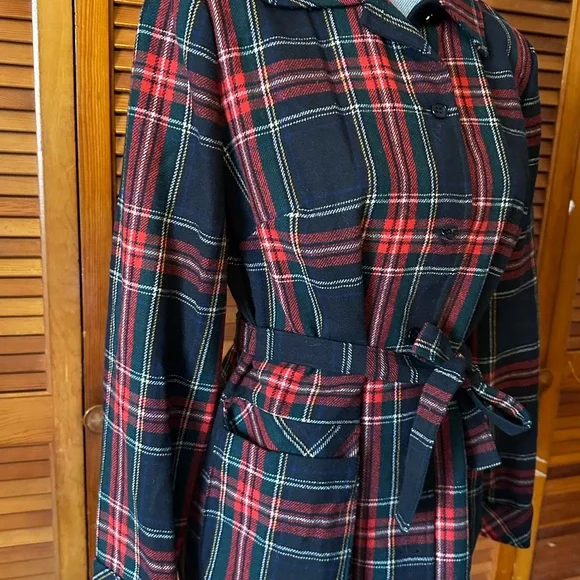 Vintage 1970s Pendleton Wool Red Green Black Tartan Plaid Blazer with Tie Belt - Picture 5 of 6